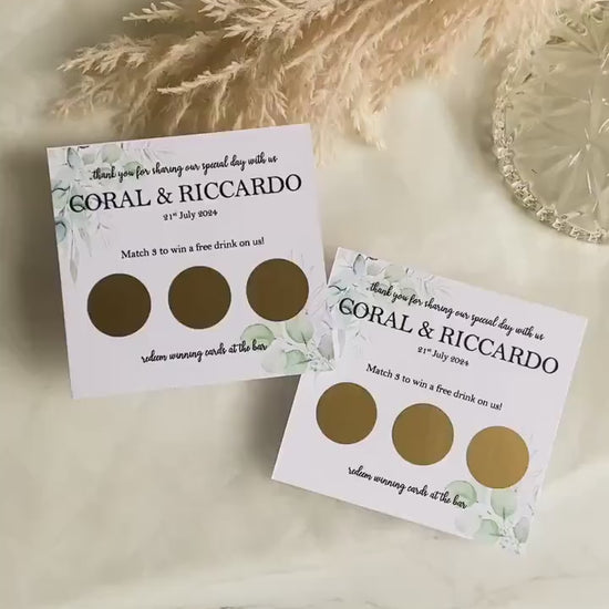 Personalised Wedding Scratch Card, Win a Drink, Wedding Favour, Match 3, Black and White