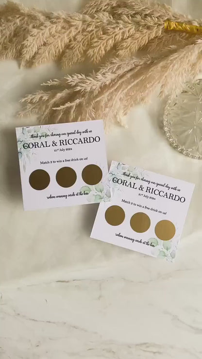 Personalised Wedding Scratch Card, Win a Drink, Wedding Favour, Match 3, Black and White