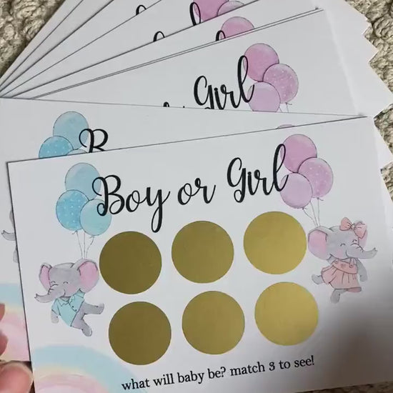 Elephant Gender Reveal Scratch Card: Boy or Girl Pregnancy Announcement