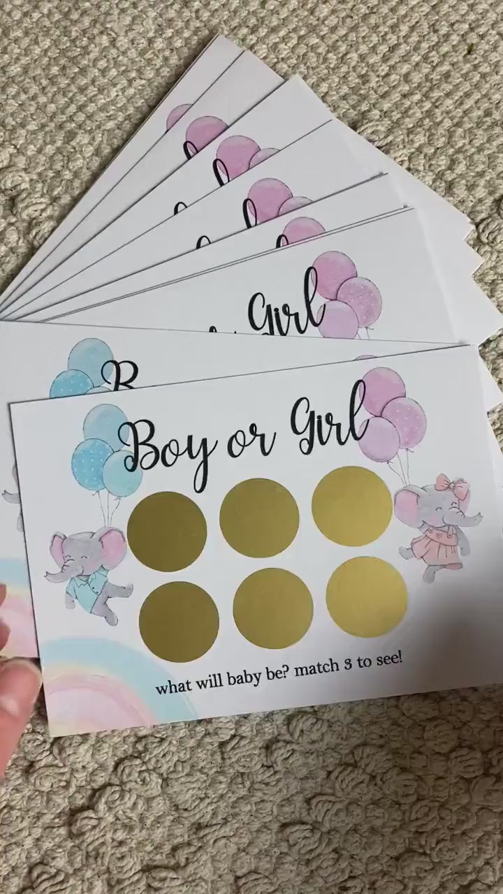 Elephant Gender Reveal Scratch Card: Boy or Girl Pregnancy Announcement