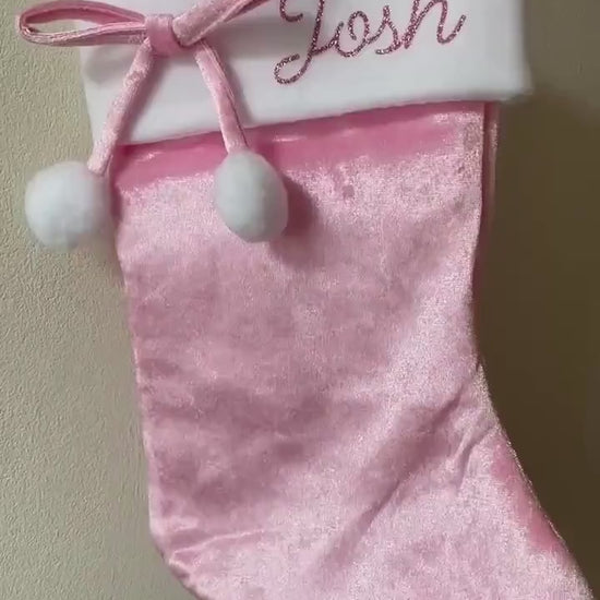Personalised Deluxe Pink Pom Pom Christmas Stocking, Santa, Girls Stocking