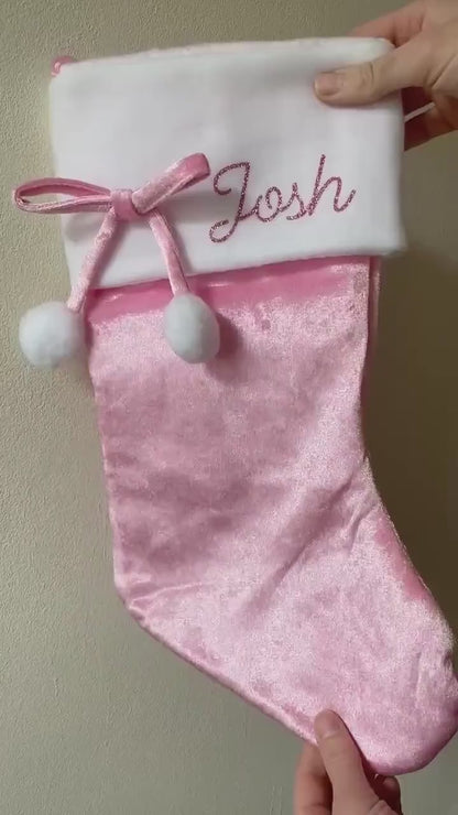 Personalised Deluxe Pink Pom Pom Christmas Stocking, Santa, Girls Stocking
