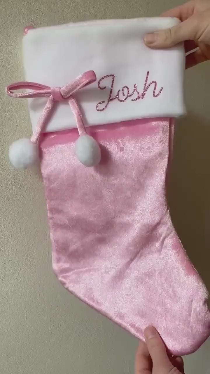 Personalised Deluxe Pink Pom Pom Christmas Stocking, Santa, Girls Stocking